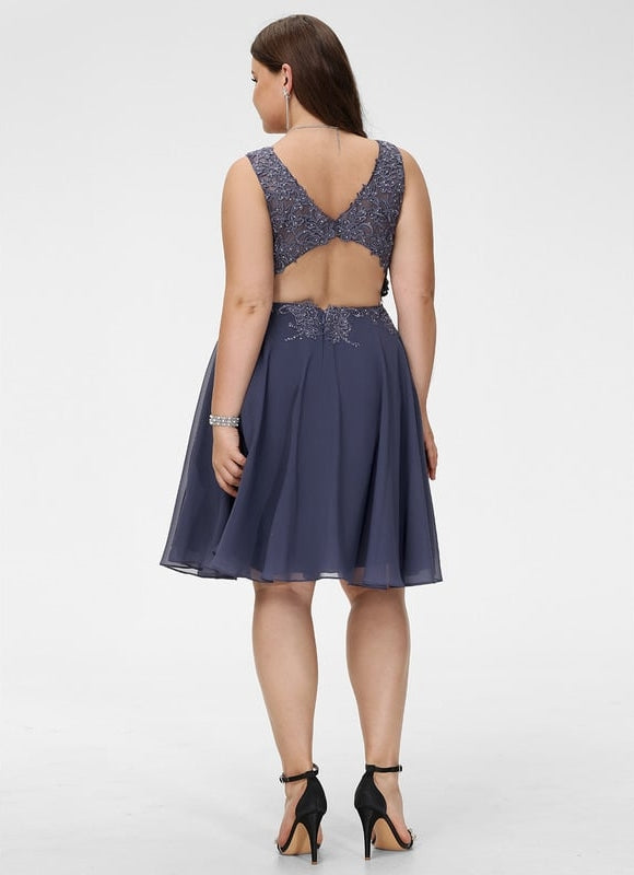 Robe Trapèze Bleu Marine Dentelle Et Mousseline - gallery 8