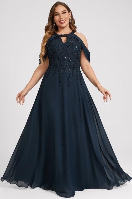 Robe Trapèze Bleu Marine Soiréeà Paillettes - gallery 8