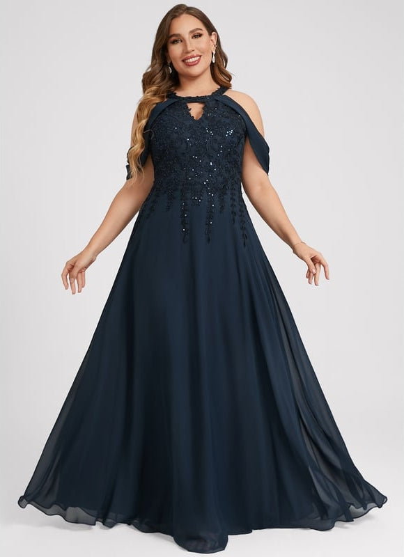 Robe Trapèze Bleu Marine Soiréeà Paillettes - gallery 8