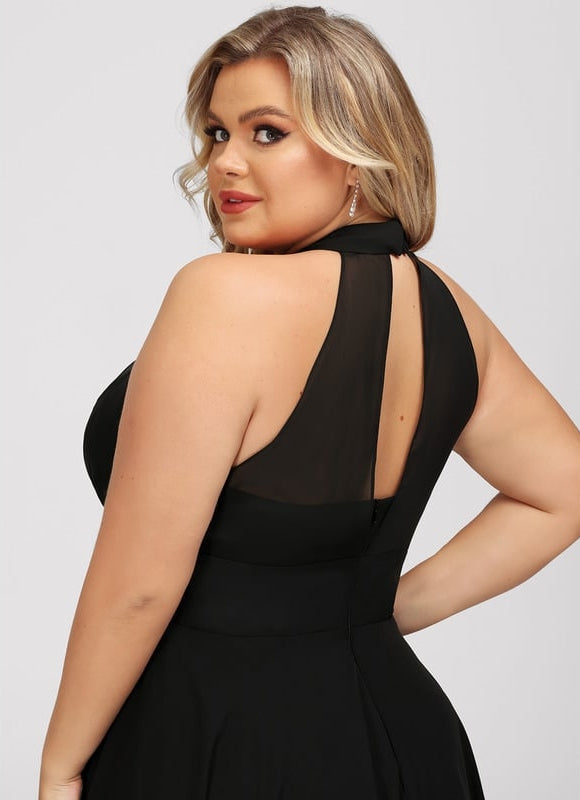 Robe Trapèze Noire Asymétrique Mousseline - gallery 6