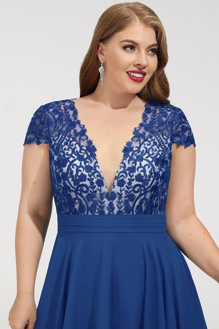 Robe Trapèze Bleue Dentelle Mousseline Volants - gallery 9