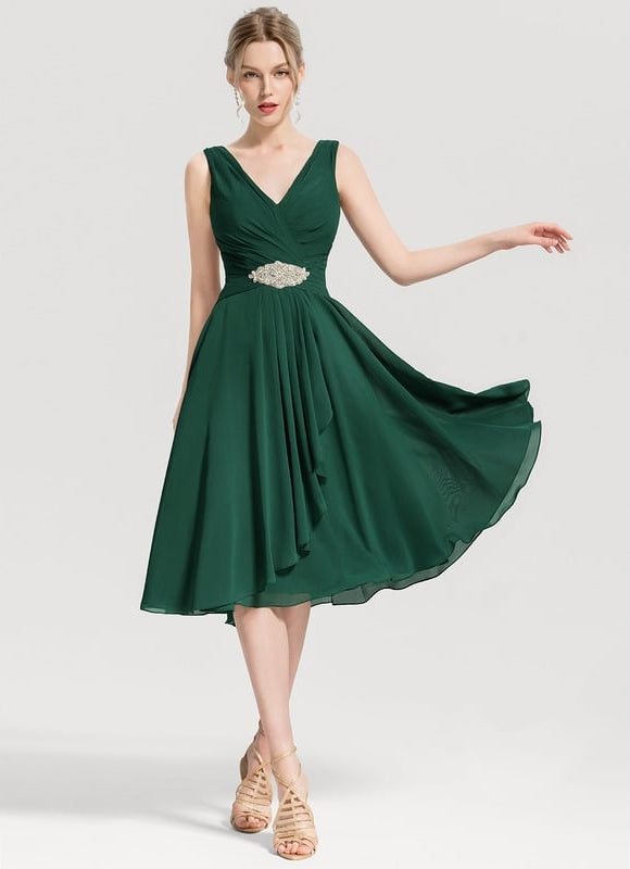 Robe Trapèze Vert Foncé Cocktail Perles