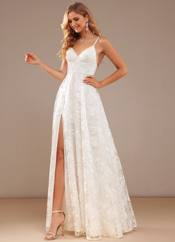 Robe Trapèze Blanche Dentelle Mariage - gallery 3
