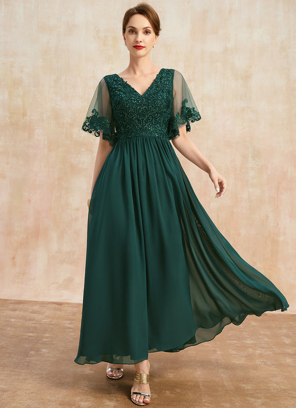 Robe Trapèze Verte En Mousseline Et Dentelle