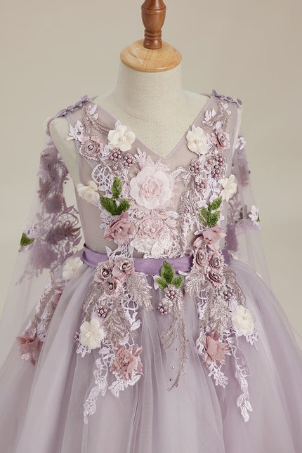 Robe Trapèze Violette Pastel Avec Tulles Et Perles - gallery 8