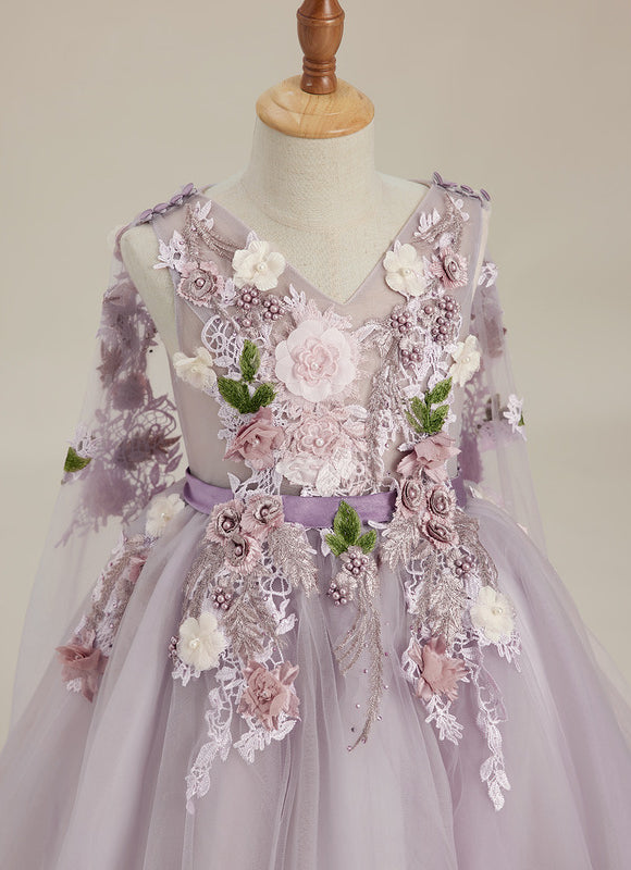 Robe Trapèze Violette Pastel Avec Tulles Et Perles - gallery 8