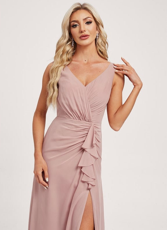 Robe Trapèze Longue Beige Élégante - gallery 3