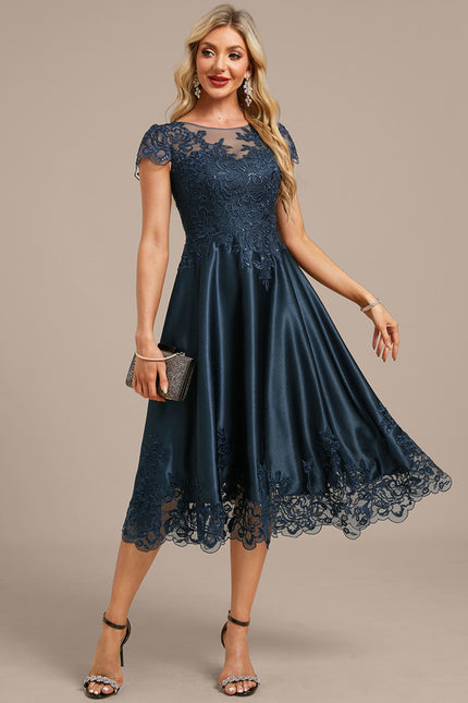 Robe Trapèze Satinée Marine Étoilée