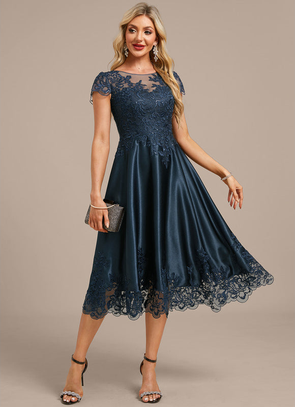 Robe Trapèze Satinée Marine Étoilée
