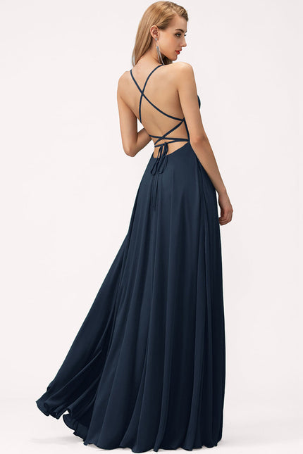 Robe Trapèze Bleue Soirée Longue Slit - gallery 4