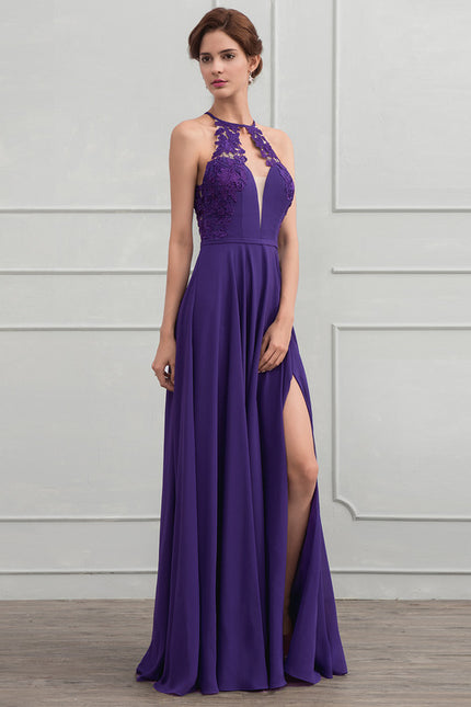 Robe Trapèze Violet Longue Élégante - gallery 2