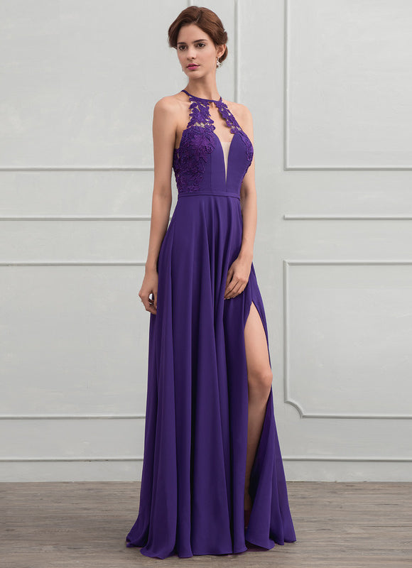 Robe Trapèze Violet Longue Élégante - gallery 2