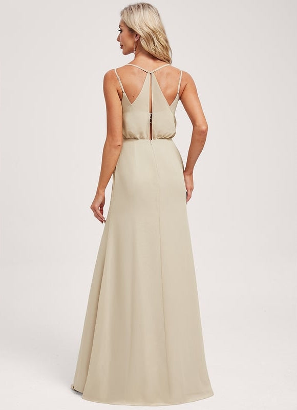 Robe Trapèze Longue Beige Élégante - gallery 5