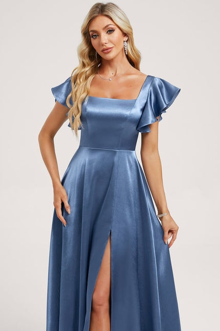 Robe Trapèze Satinée Bleu Ciel - gallery 3