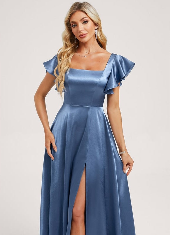 Robe Trapèze Satinée Bleu Ciel - gallery 3
