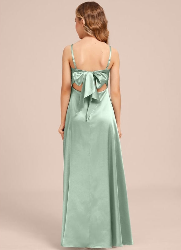 Robe Trapèze Satin Vert Éclatant - gallery 1