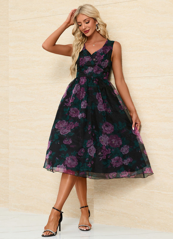 Robe Trapèze Fleur Sombre