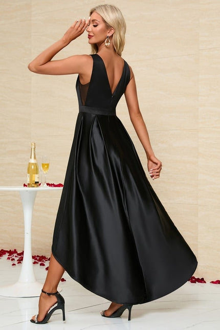 Robe Trapèze Noir Satiné Chic - gallery 1