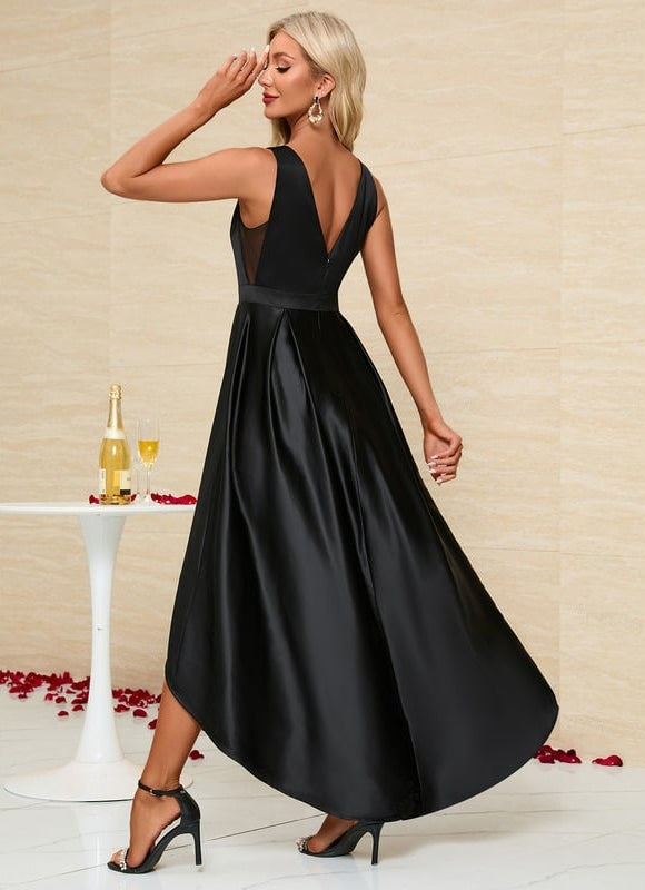 Robe Trapèze Noir Satiné Chic - gallery 1
