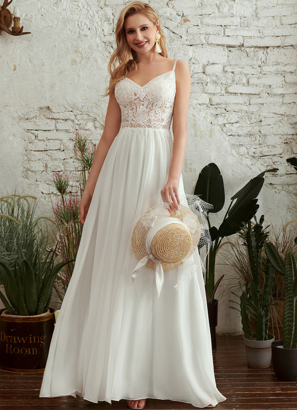 Robe Trapèze Blanche Dentelle Et Perles - gallery 1