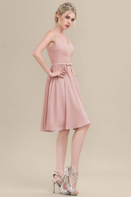 Robe Trapèze Rose Pastel Dentelle Mousseline - gallery 3