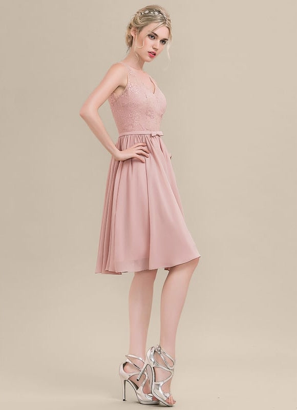 Robe Trapèze Rose Pastel Dentelle Mousseline - gallery 3