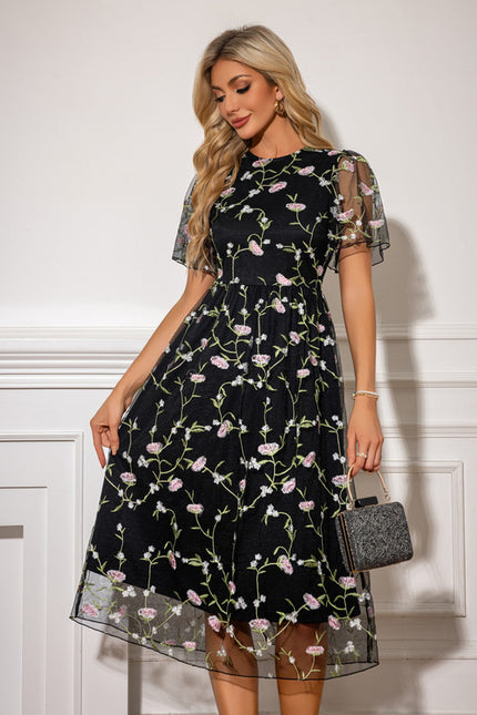Robe Trapèze Fleur Noire Chic - gallery 5