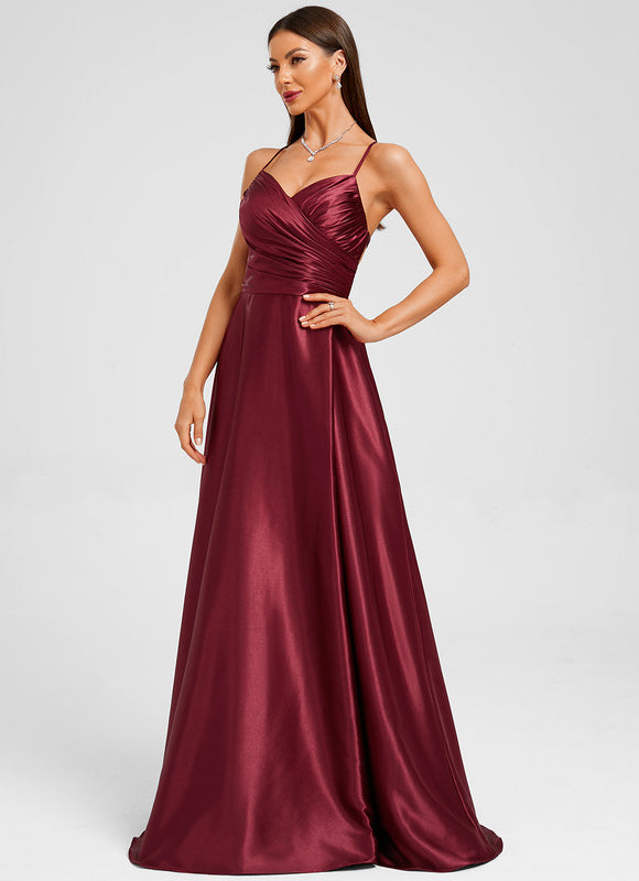 Robe Trapèze Satin Bleu Profond - gallery 2