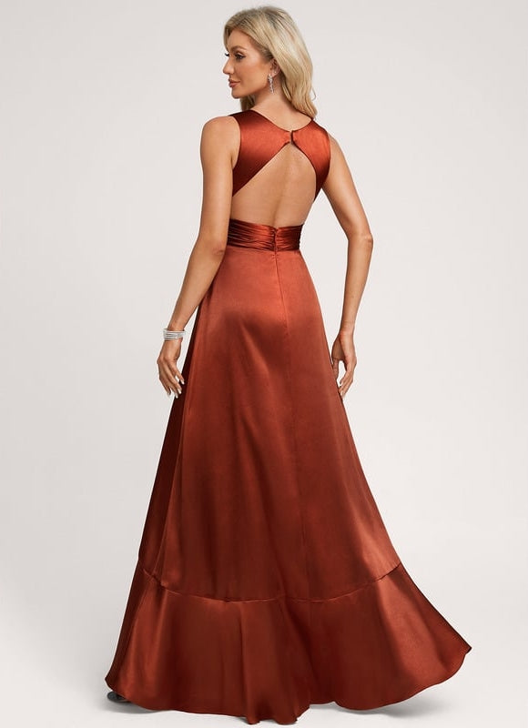 Robe Trapèze Satin Bleu Élégant - gallery 3