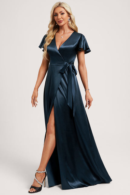 Robe Trapèze Satin Doré Élégante - gallery 1