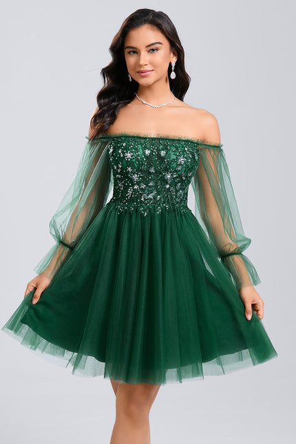 Robe Trapèze Éclat Vert Tulle - gallery 1