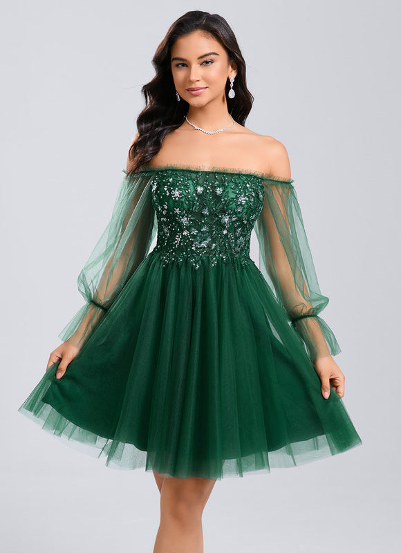 Robe Trapèze Éclat Vert Tulle - gallery 1