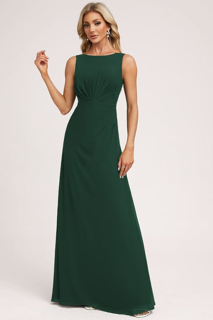 Robe Trapèze Verte Mousseline Longue - gallery 2