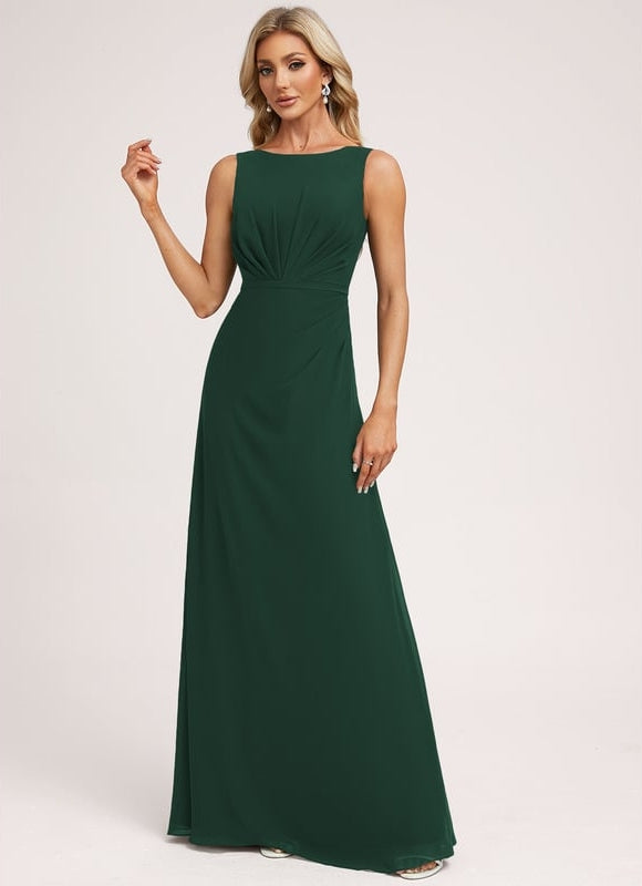 Robe Trapèze Verte Mousseline Longue - gallery 2