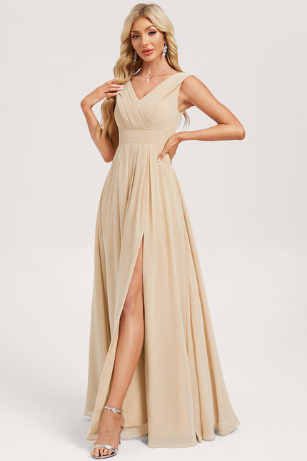 Robe Trapèze Longue Beige Élégante - gallery 1