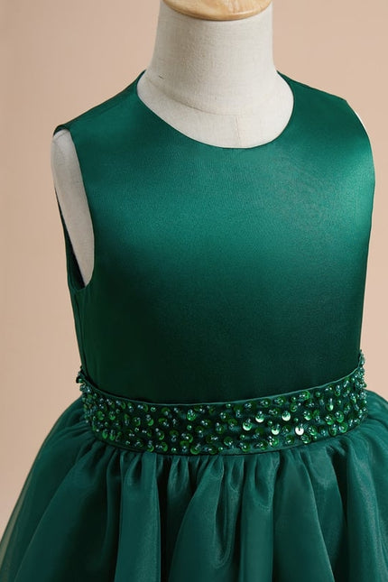 Robe Trapèze Vert Émeraude Mousseline Et Satin - gallery 6