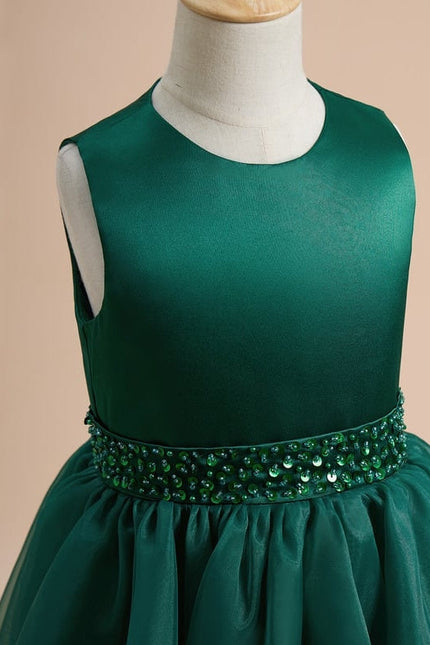Robe Trapèze Vert Émeraude Mousseline Et Satin - gallery 6