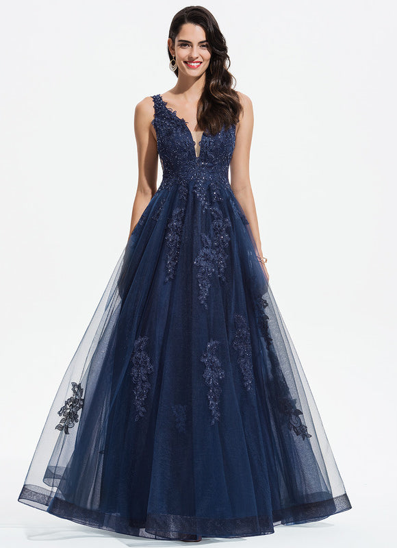 Robe Trapèze Bleu Lumineux Tulle - gallery 1