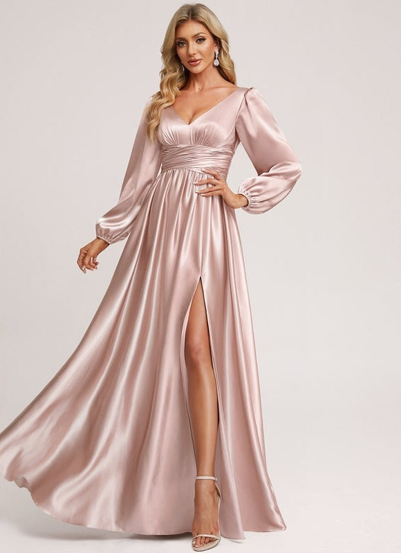 Robe Trapèze Satin Doré Élégante - gallery 3