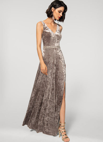 Robe Trapèze Satiné Sable Élégant