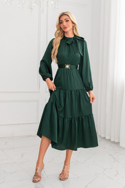 Robe Trapèze Vert Rétro Élégant - gallery 1