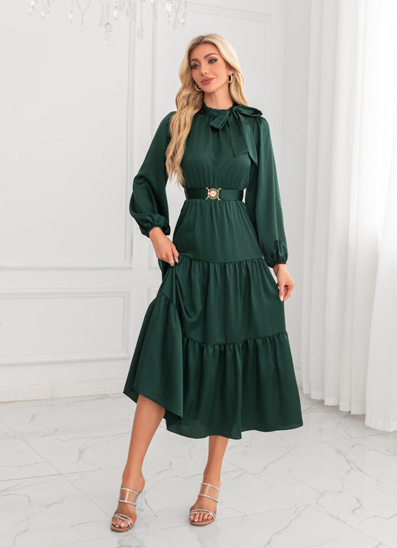 Robe Trapèze Vert Rétro Élégant - gallery 1