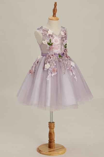 Robe Trapèze Violette Pastel Avec Tulles Et Perles - gallery 4