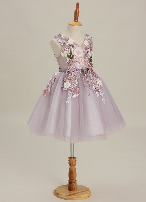 Robe Trapèze Violette Pastel Avec Tulles Et Perles - gallery 4