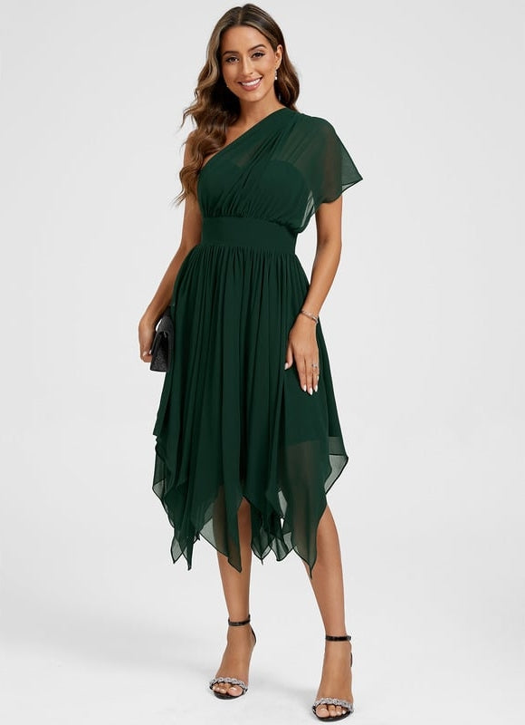 Robe Trapèze Mousseline Émeraude - gallery 2
