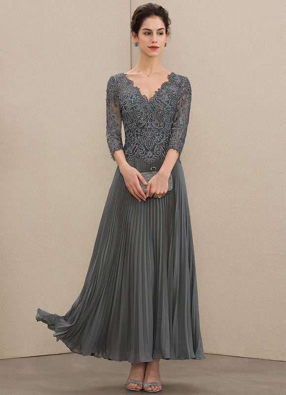 Robe Trapèze Gris Dentelle Mousseline Plissée