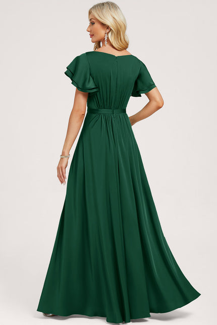 Robe Trapèze Verte Satin Volants - gallery 1