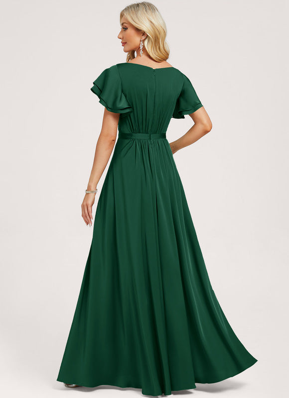 Robe Trapèze Verte Satin Volants - gallery 1