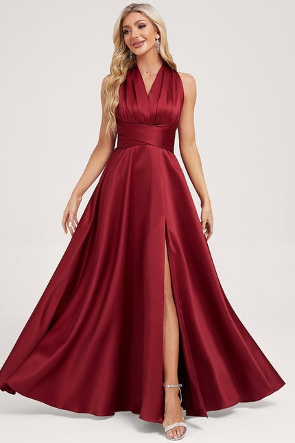 Robe Trapèze Satin Rouge Profond - gallery 7