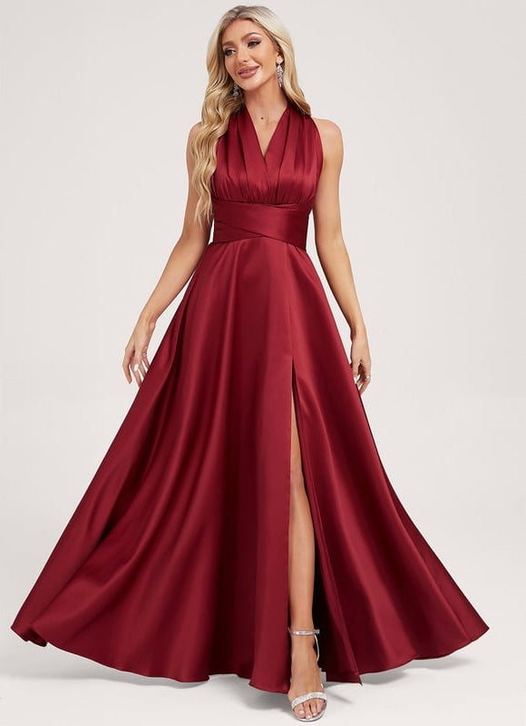 Robe Trapèze Satin Rouge Profond - gallery 7